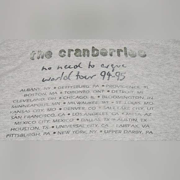 The Cranberries No Need to Argue World Tour 1994-95 Concert T-Shirt XL O'Riordan - Picture 5 of 11